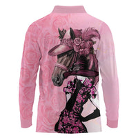 Kentucky Horse Racing Long Sleeve Polo Shirt Derby Ladies With Roses