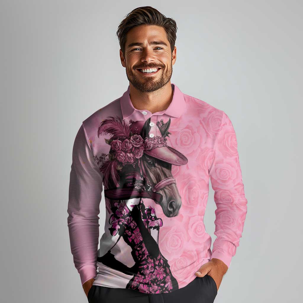 Kentucky Horse Racing Long Sleeve Polo Shirt Derby Ladies With Roses