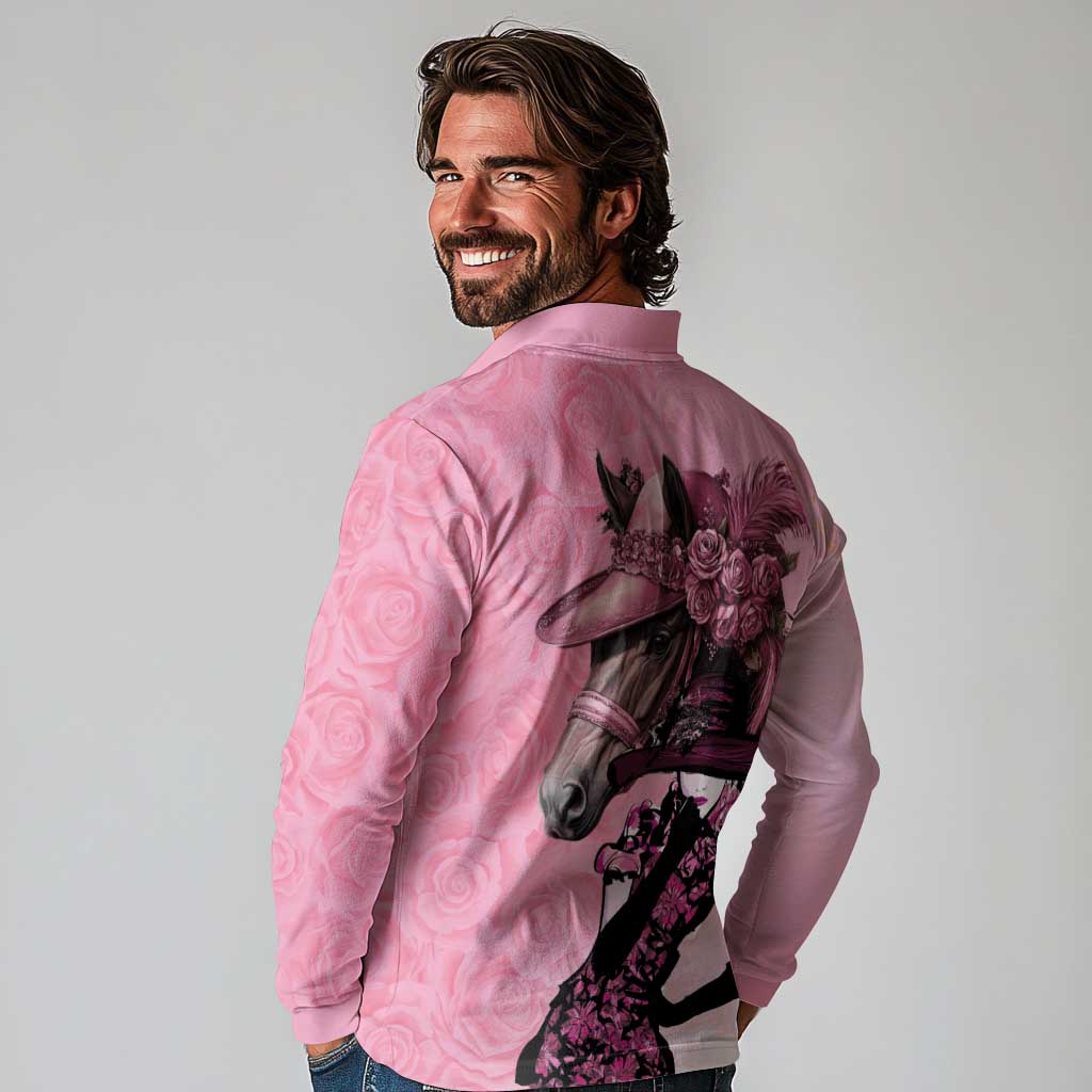 Kentucky Horse Racing Long Sleeve Polo Shirt Derby Ladies With Roses