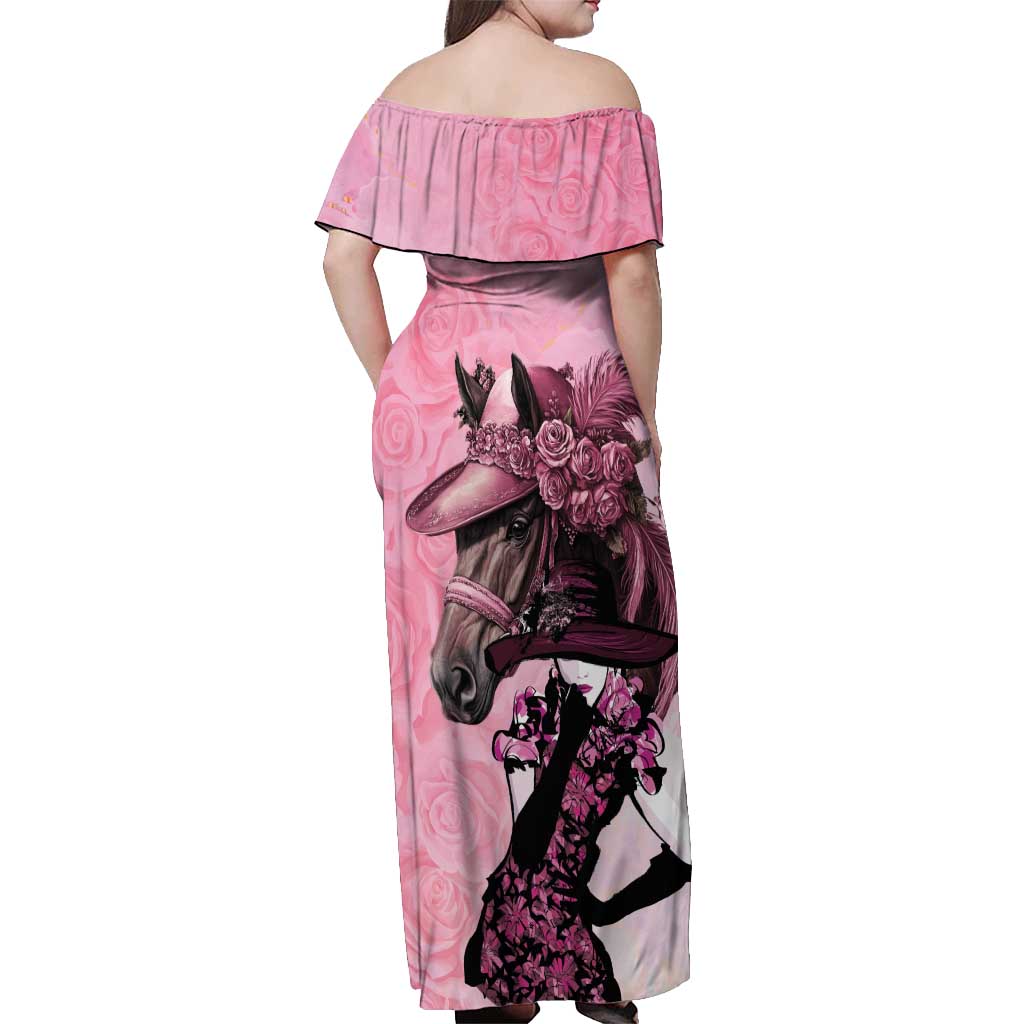 Kentucky Horse Racing Off Shoulder Maxi Dress Derby Ladies With Roses