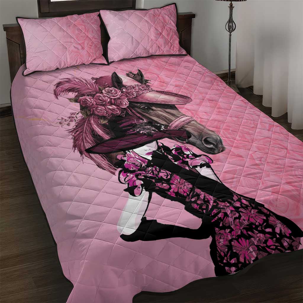 Kentucky Horse Racing Quilt Bed Set Derby Ladies With Roses