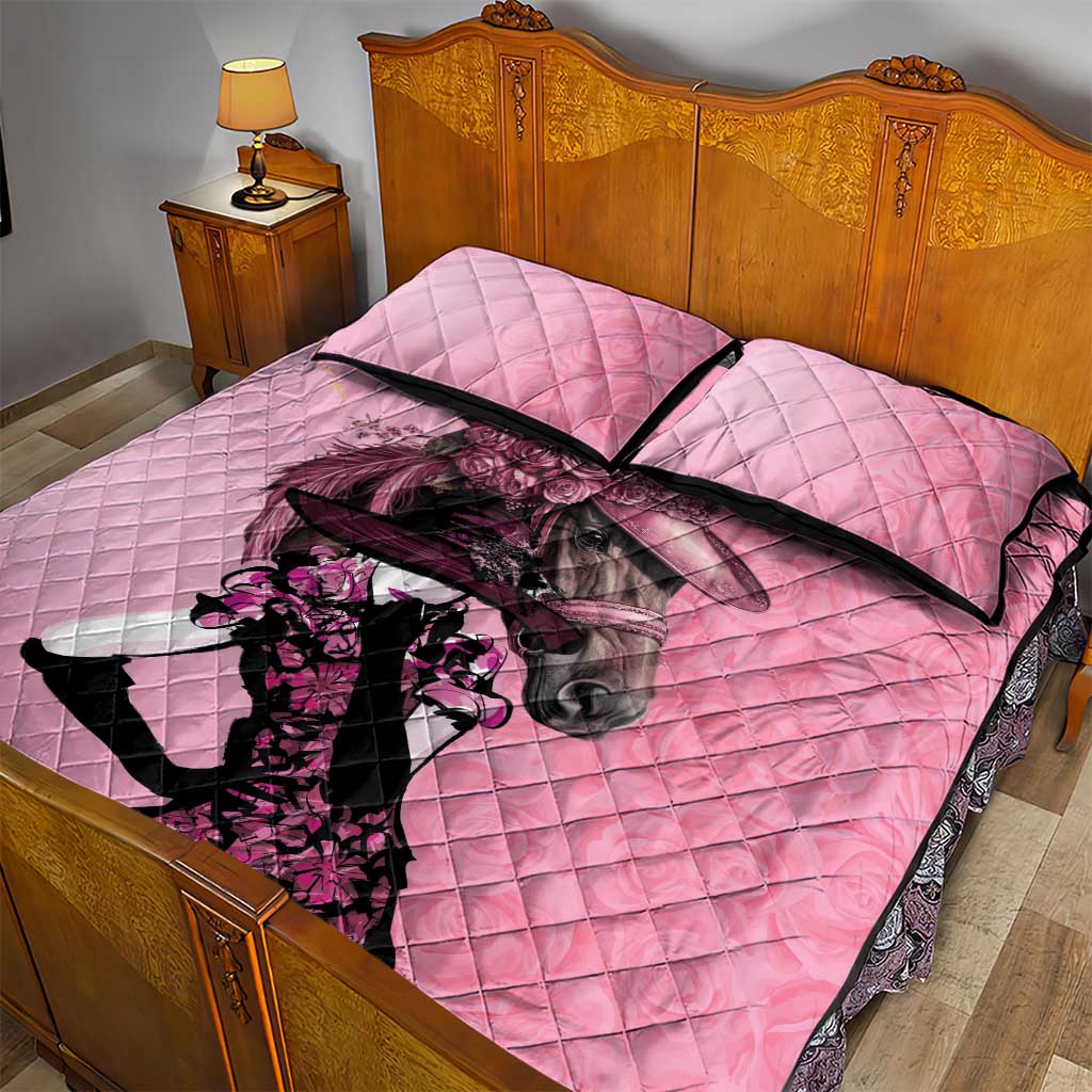 Kentucky Horse Racing Quilt Bed Set Derby Ladies With Roses