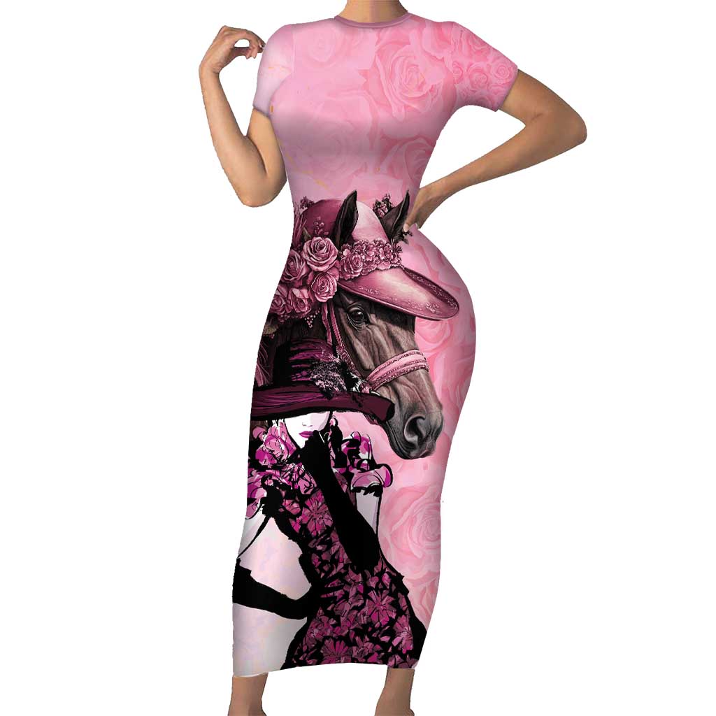 Kentucky Horse Racing Short Sleeve Bodycon Dress Derby Ladies With Roses
