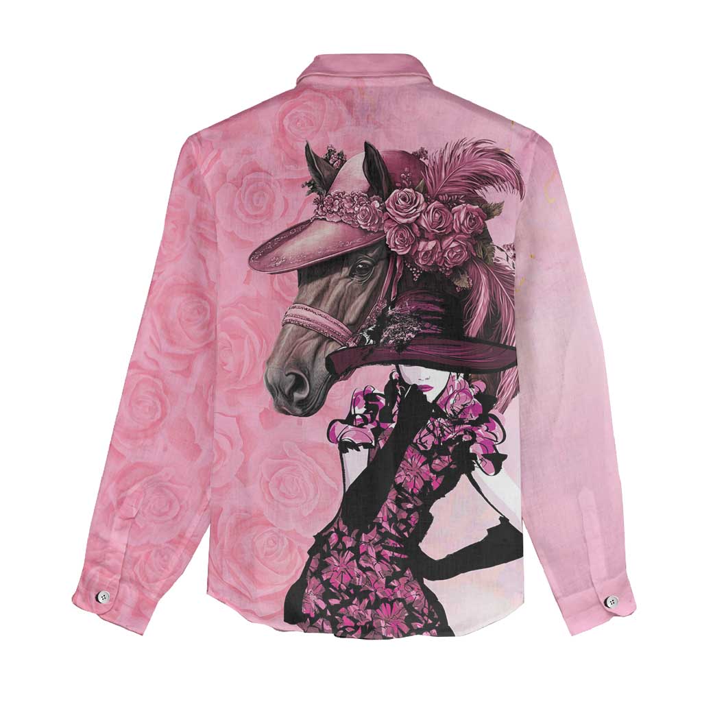 Kentucky Horse Racing Women Casual Shirt Derby Ladies With Roses