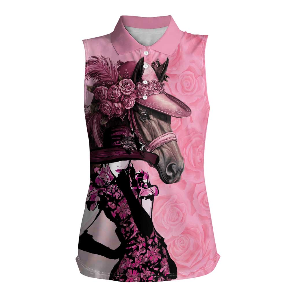 Kentucky Horse Racing Women Sleeveless Polo Shirt Derby Ladies With Roses