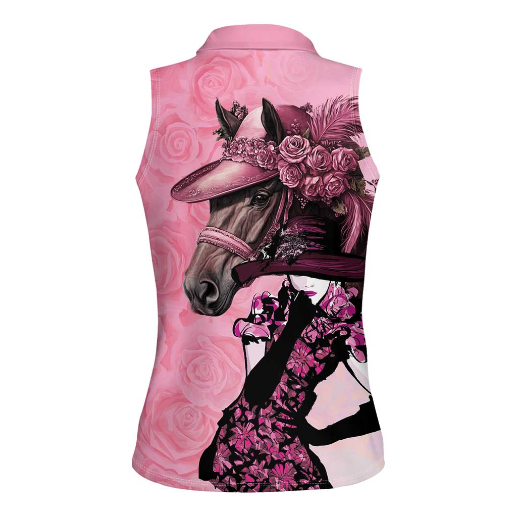 Kentucky Horse Racing Women Sleeveless Polo Shirt Derby Ladies With Roses