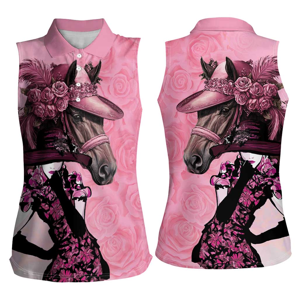 Kentucky Horse Racing Women Sleeveless Polo Shirt Derby Ladies With Roses