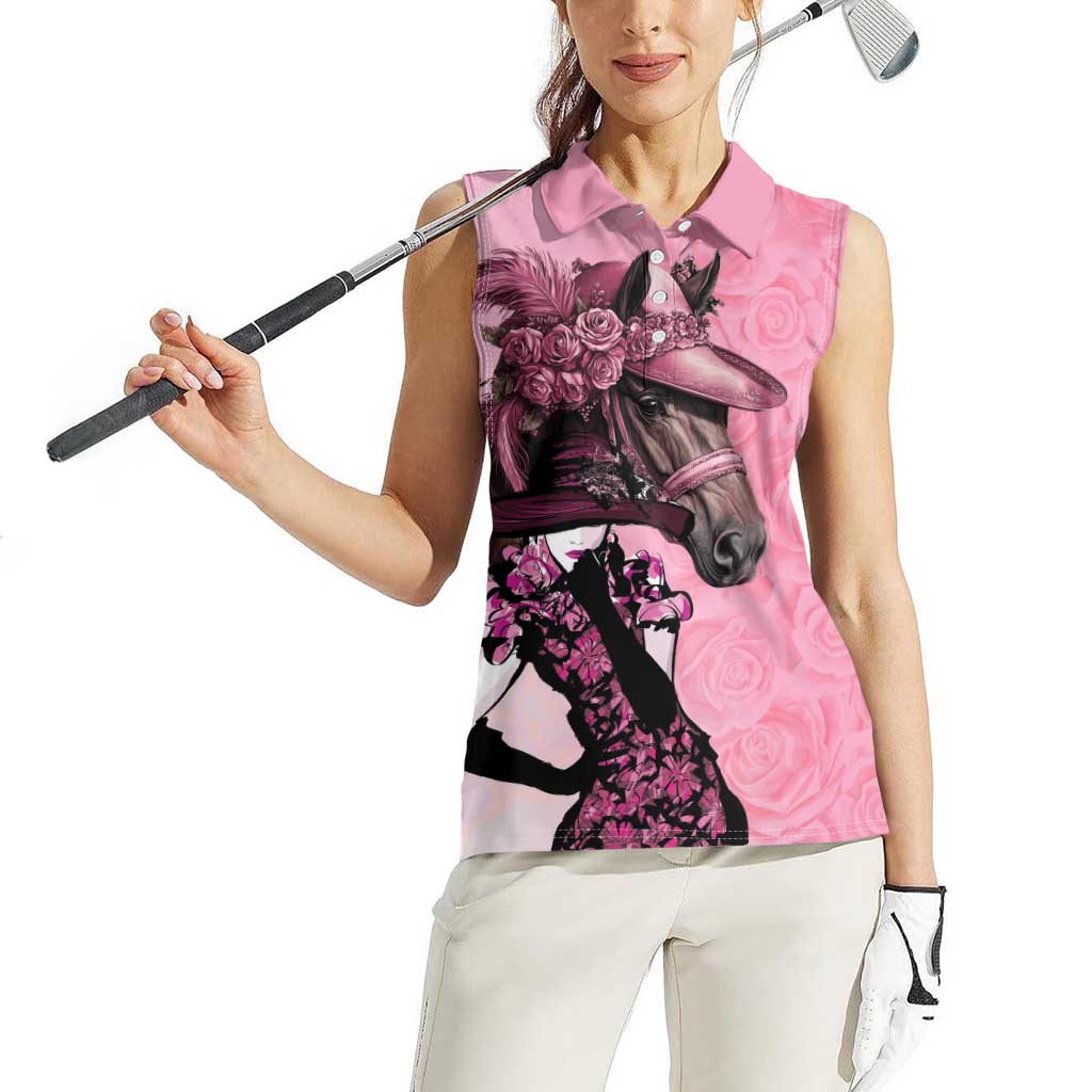 Kentucky Horse Racing Women Sleeveless Polo Shirt Derby Ladies With Roses