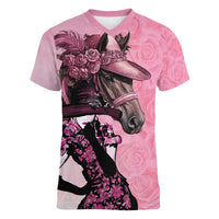 Kentucky Horse Racing Women V-Neck T-Shirt Derby Ladies With Roses