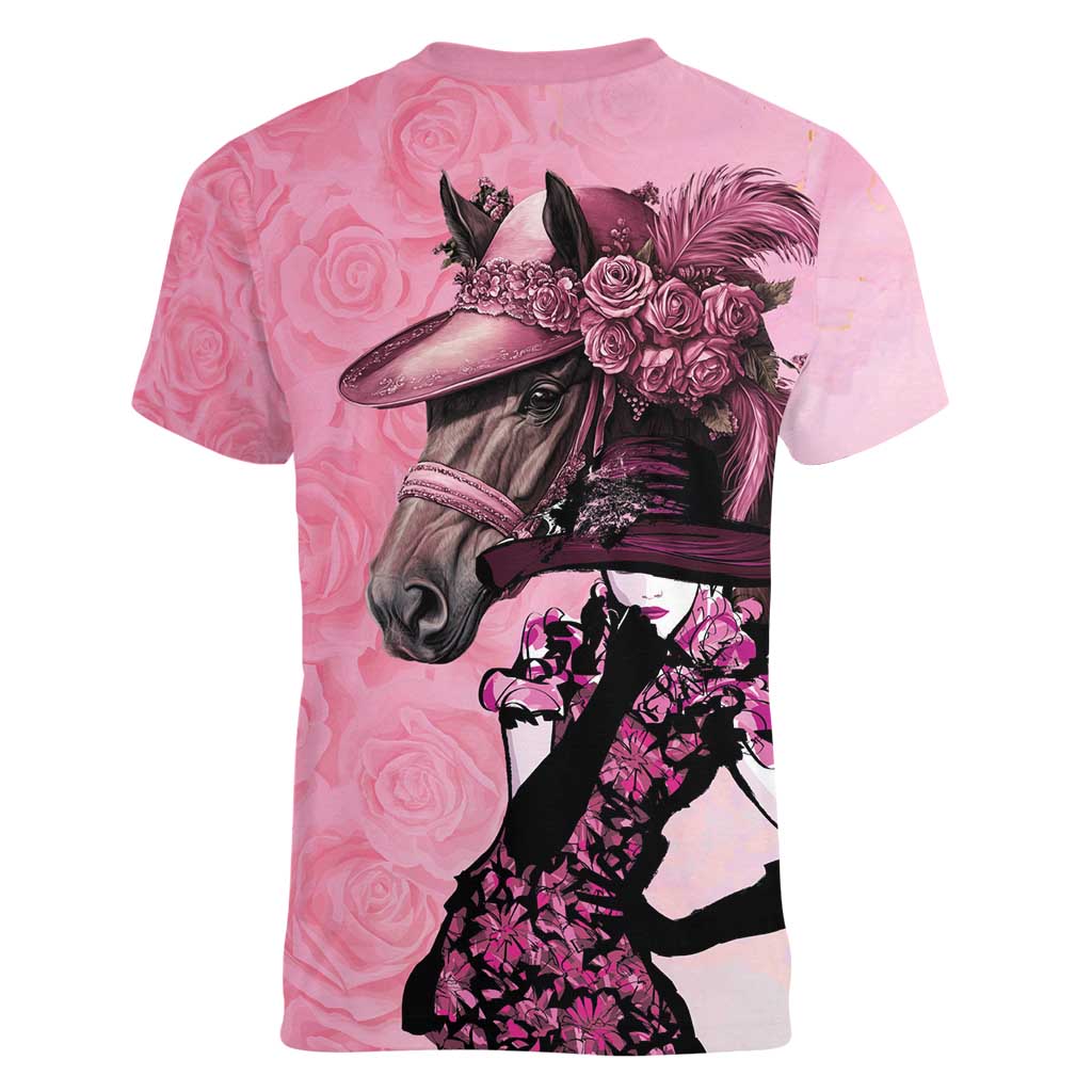 Kentucky Horse Racing Women V-Neck T-Shirt Derby Ladies With Roses