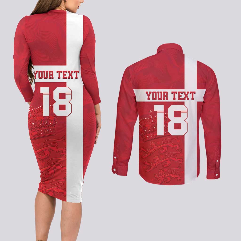 Custom Denmark Football Couples Matching Long Sleeve Bodycon Dress and Long Sleeve Button Shirt Danish Dynamite Go Champion