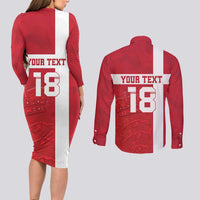 Custom Denmark Football Couples Matching Long Sleeve Bodycon Dress and Long Sleeve Button Shirt Danish Dynamite Go Champion