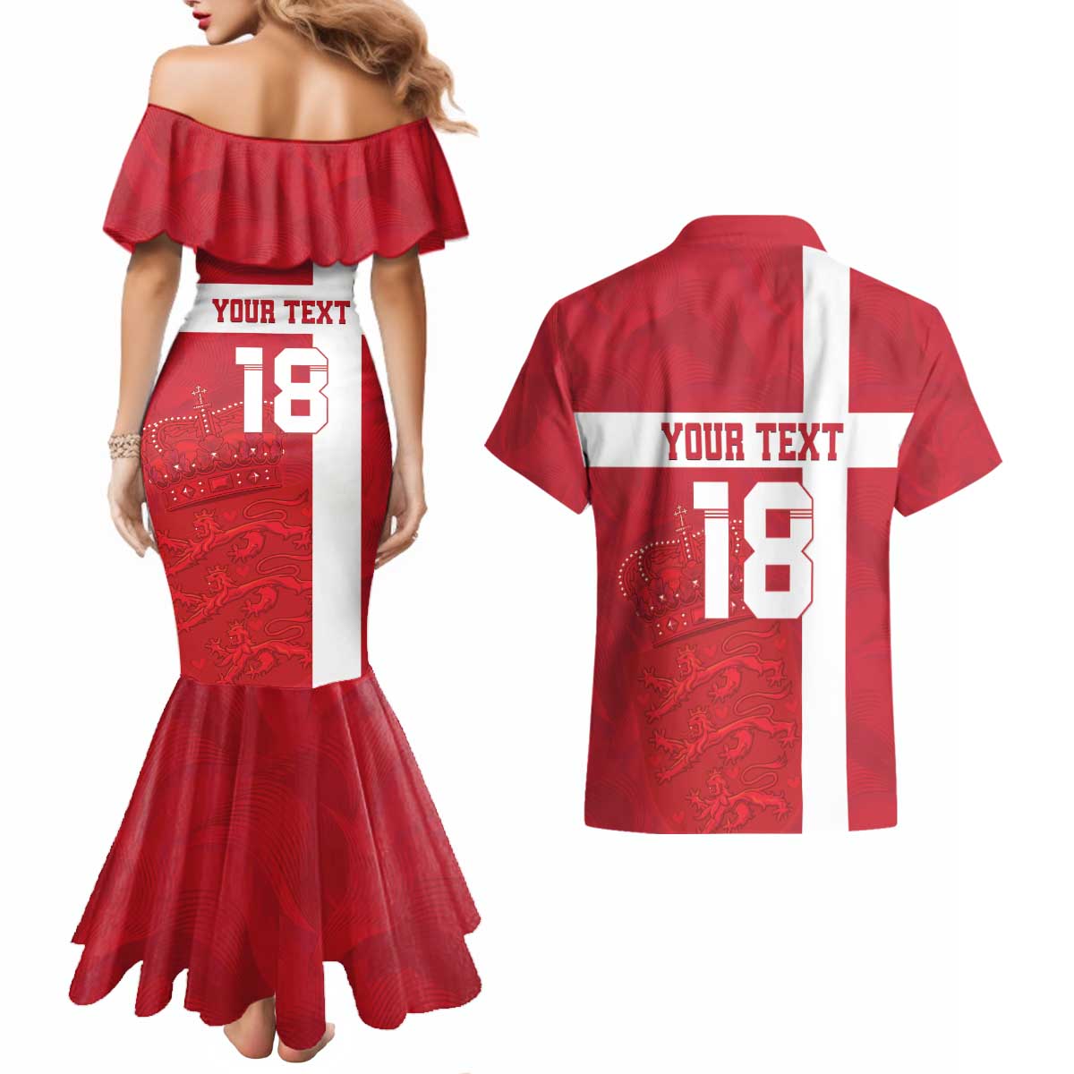 Custom Denmark Football Couples Matching Mermaid Dress and Hawaiian Shirt Danish Dynamite Go Champion
