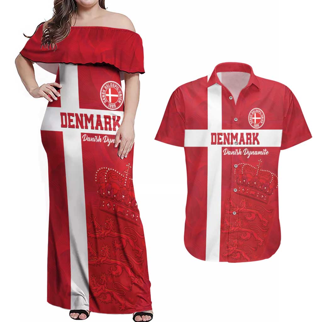 Custom Denmark Football Couples Matching Off Shoulder Maxi Dress and Hawaiian Shirt Danish Dynamite Go Champion