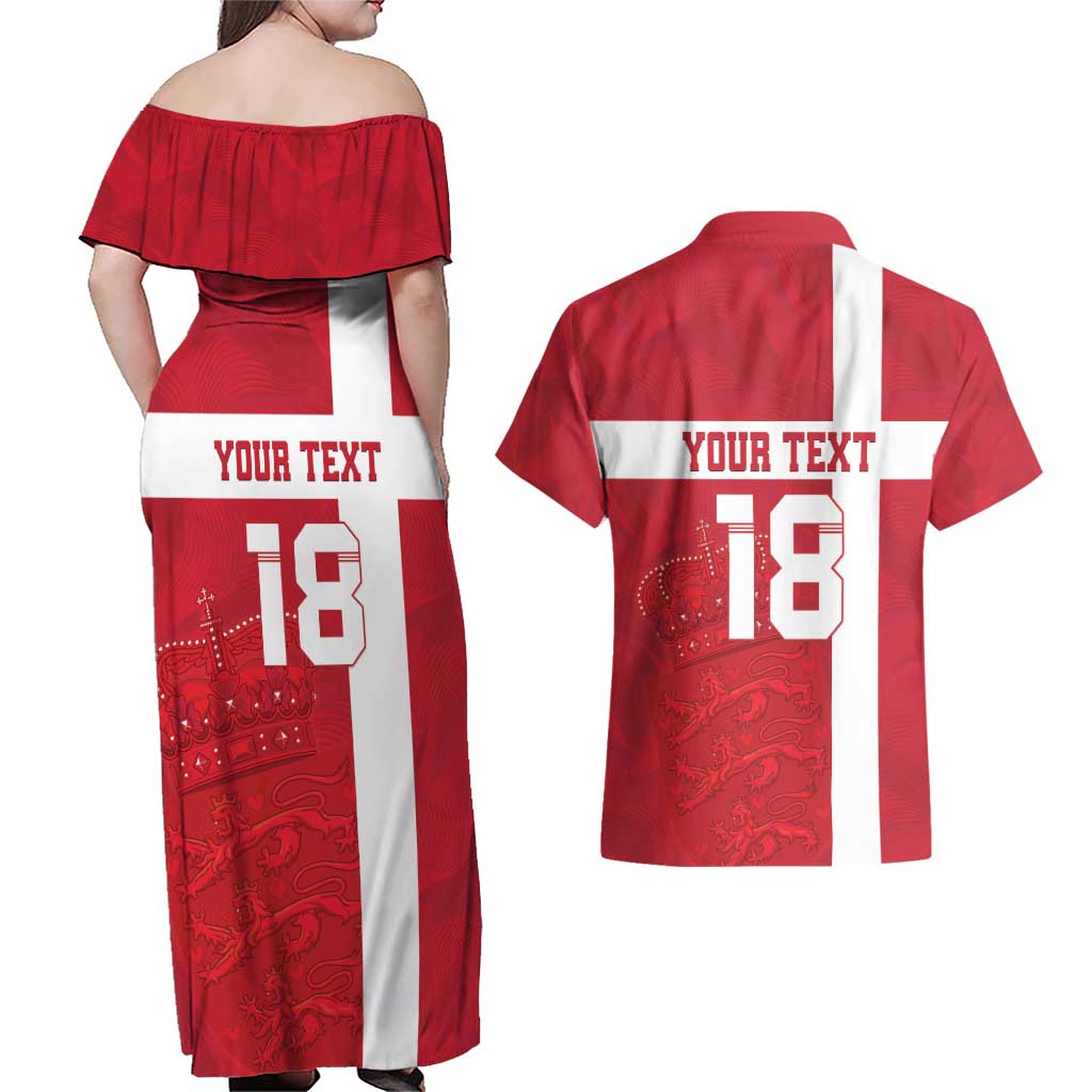 Custom Denmark Football Couples Matching Off Shoulder Maxi Dress and Hawaiian Shirt Danish Dynamite Go Champion