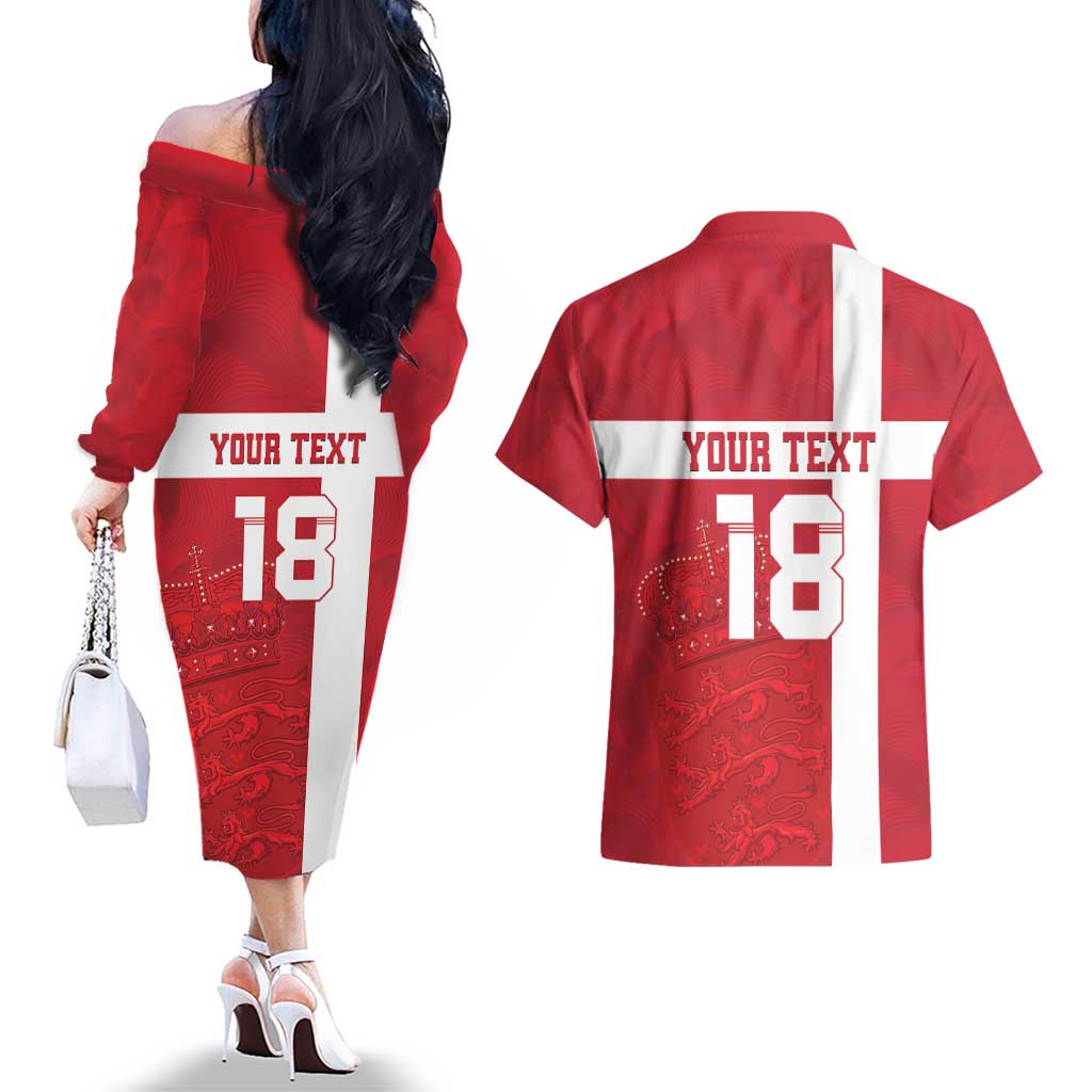 Custom Denmark Football Couples Matching Off The Shoulder Long Sleeve Dress and Hawaiian Shirt Danish Dynamite Go Champion