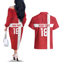 Custom Denmark Football Couples Matching Off The Shoulder Long Sleeve Dress and Hawaiian Shirt Danish Dynamite Go Champion