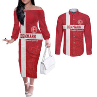 Custom Denmark Football Couples Matching Off The Shoulder Long Sleeve Dress and Long Sleeve Button Shirt Danish Dynamite Go Champion