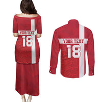 Custom Denmark Football Couples Matching Puletasi and Long Sleeve Button Shirt Danish Dynamite Go Champion