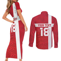 Custom Denmark Football Couples Matching Short Sleeve Bodycon Dress and Long Sleeve Button Shirt Danish Dynamite Go Champion