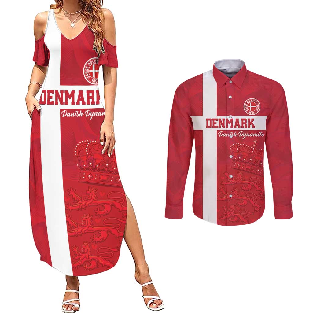 Custom Denmark Football Couples Matching Summer Maxi Dress and Long Sleeve Button Shirt Danish Dynamite Go Champion