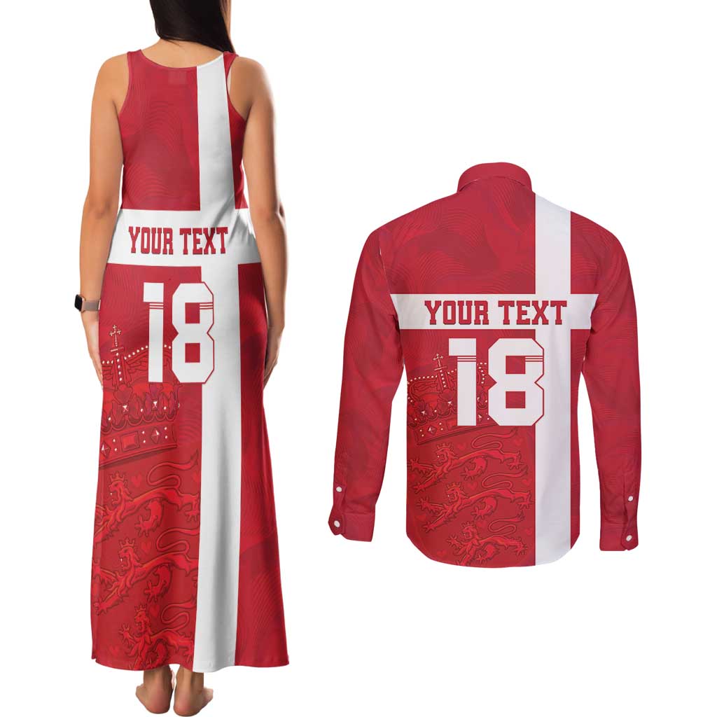 Custom Denmark Football Couples Matching Tank Maxi Dress and Long Sleeve Button Shirt Danish Dynamite Go Champion