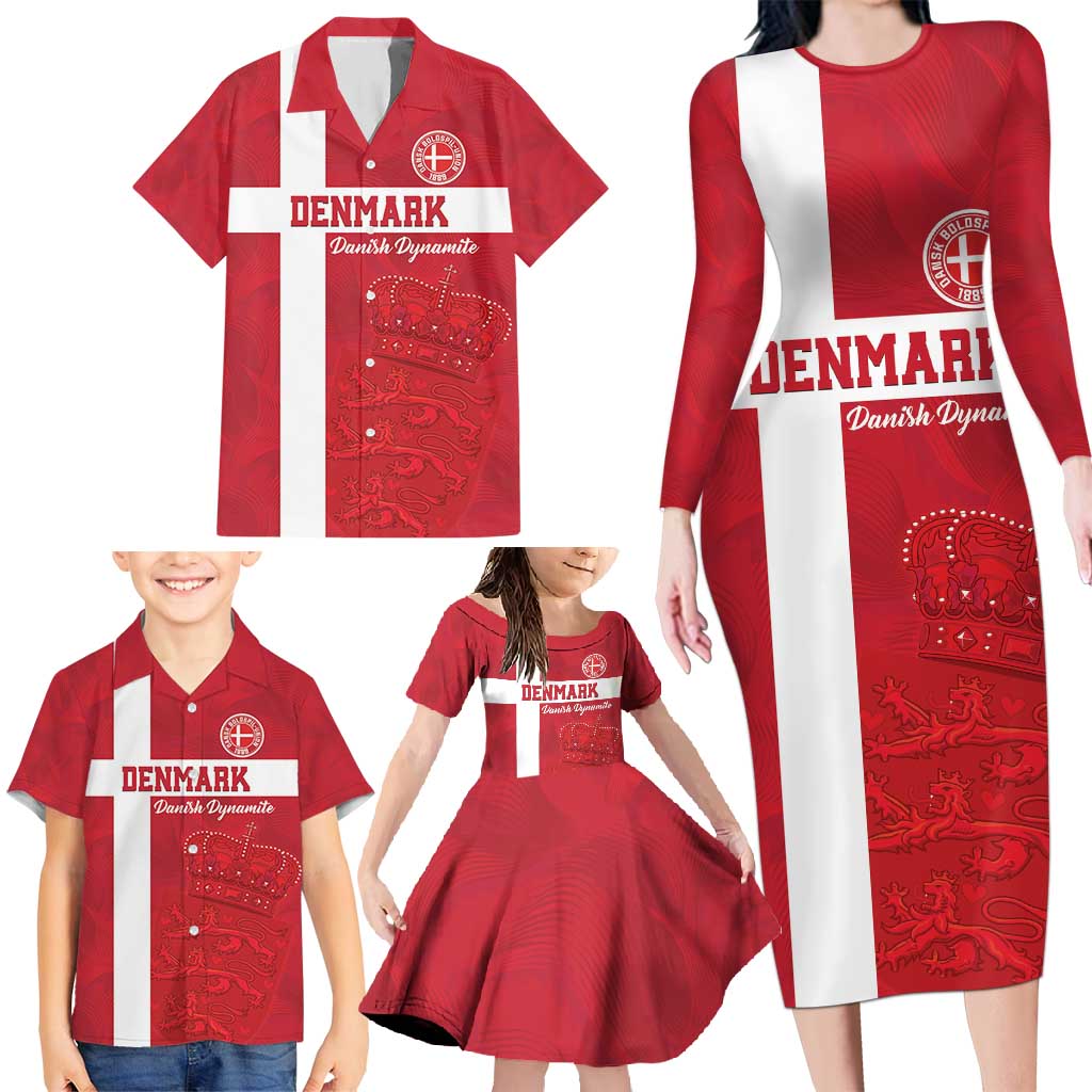 Custom Denmark Football Family Matching Long Sleeve Bodycon Dress and Hawaiian Shirt Danish Dynamite Go Champion