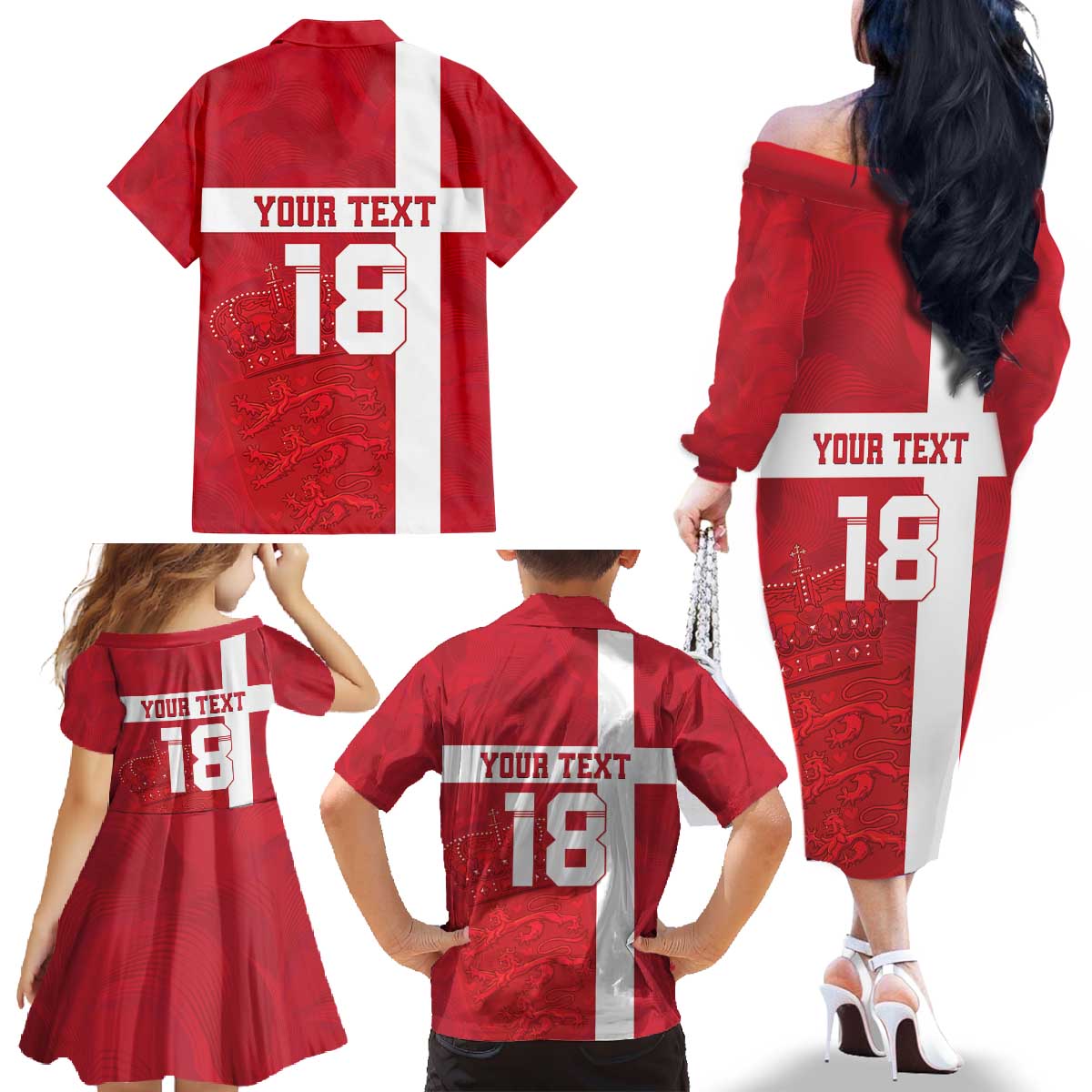 Custom Denmark Football Family Matching Off The Shoulder Long Sleeve Dress and Hawaiian Shirt Danish Dynamite Go Champion