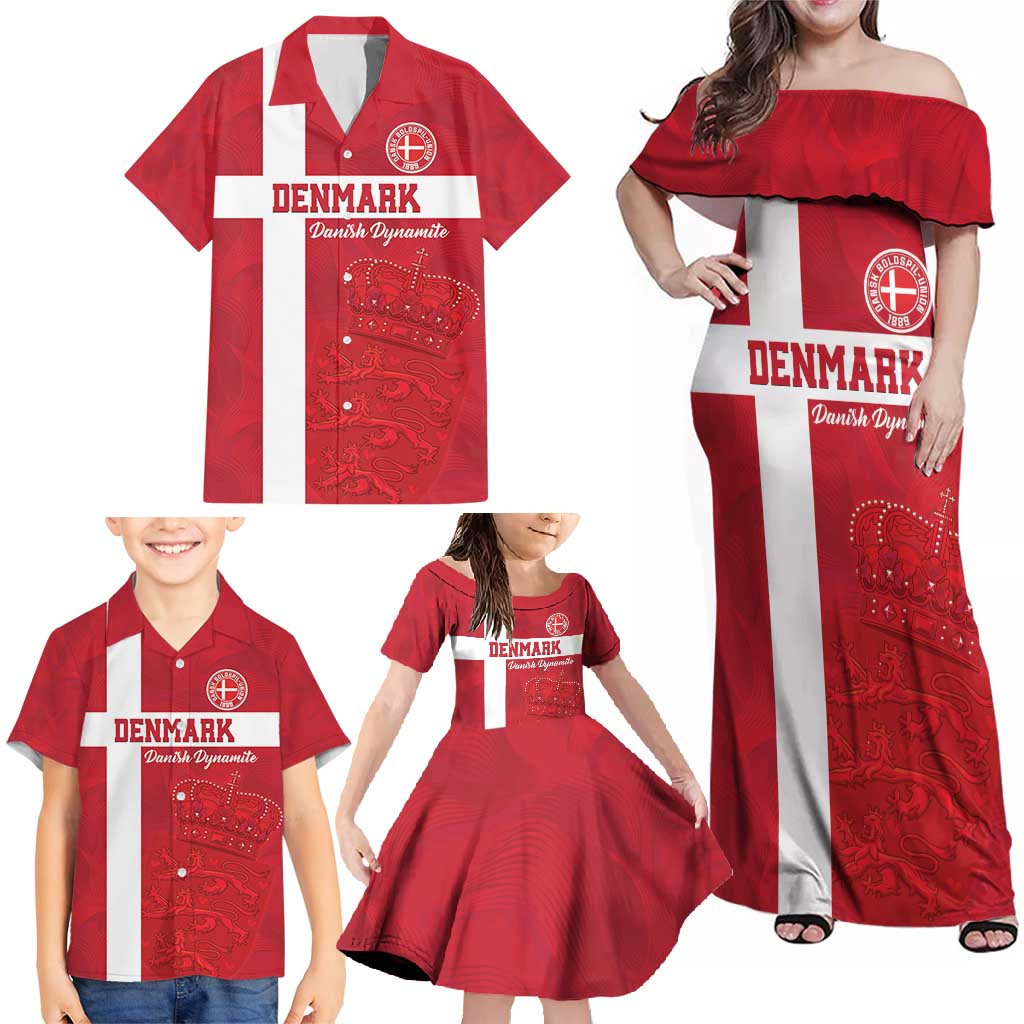 Custom Denmark Football Family Matching Off Shoulder Maxi Dress and Hawaiian Shirt Danish Dynamite Go Champion
