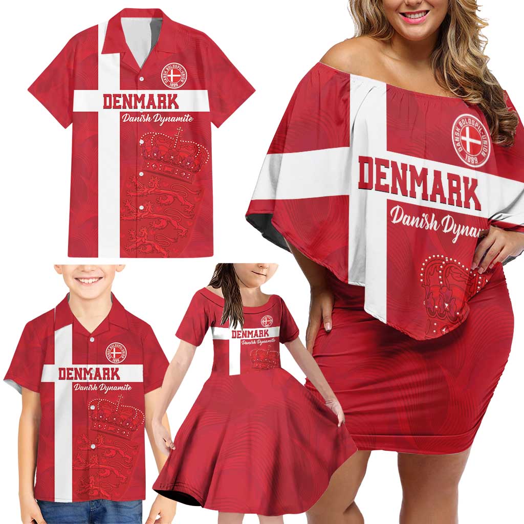 Custom Denmark Football Family Matching Off Shoulder Short Dress and Hawaiian Shirt Danish Dynamite Go Champion