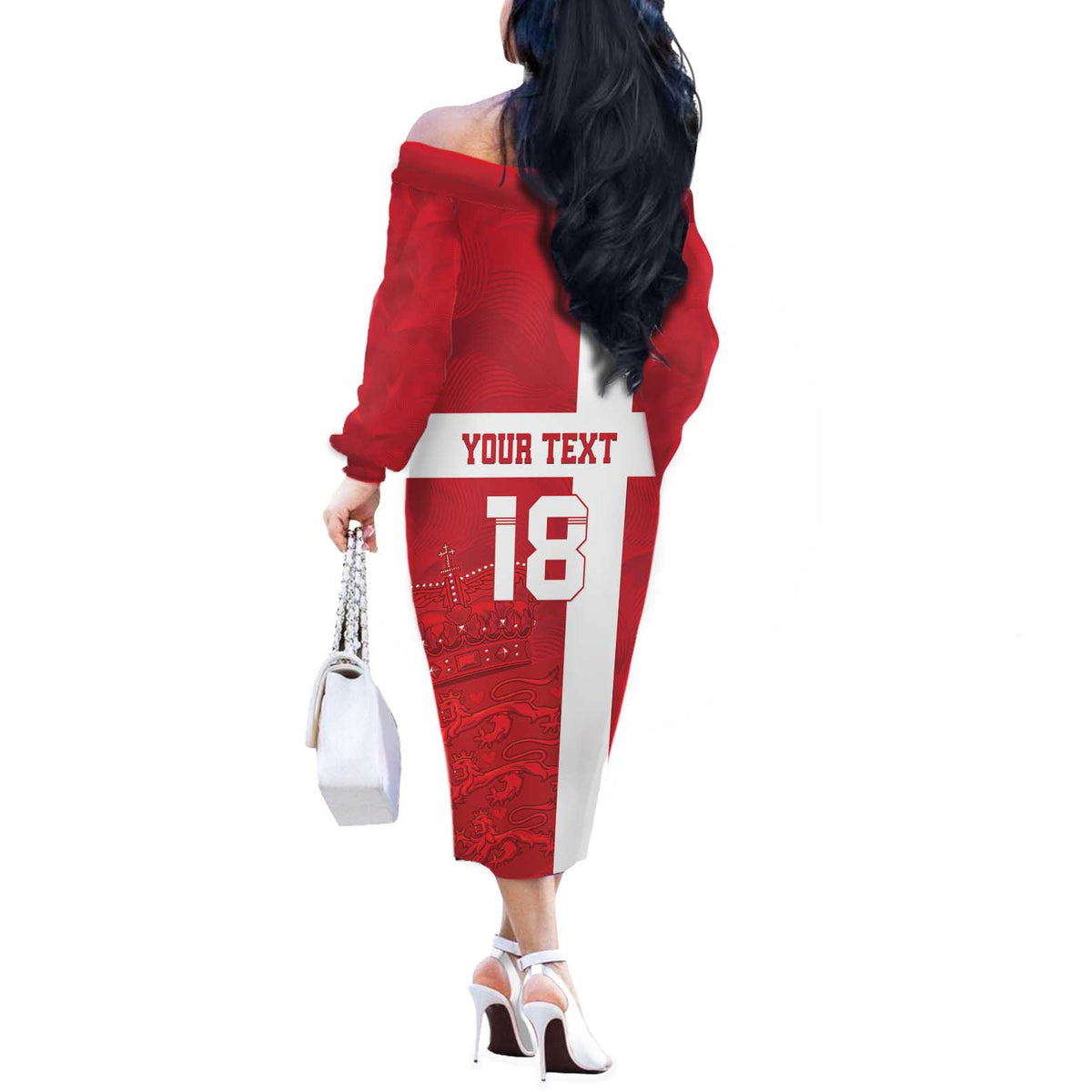 Custom Denmark Football Off The Shoulder Long Sleeve Dress Danish Dynamite Go Champion