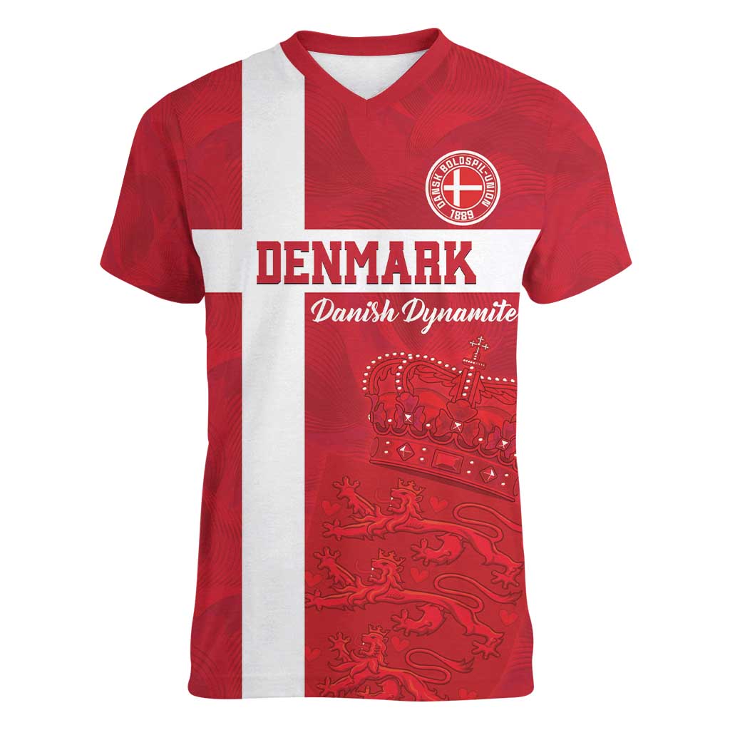 Custom Denmark Football Women V-Neck T-Shirt Danish Dynamite Go Champion