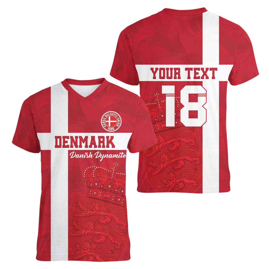 Custom Denmark Football Women V-Neck T-Shirt Danish Dynamite Go Champion