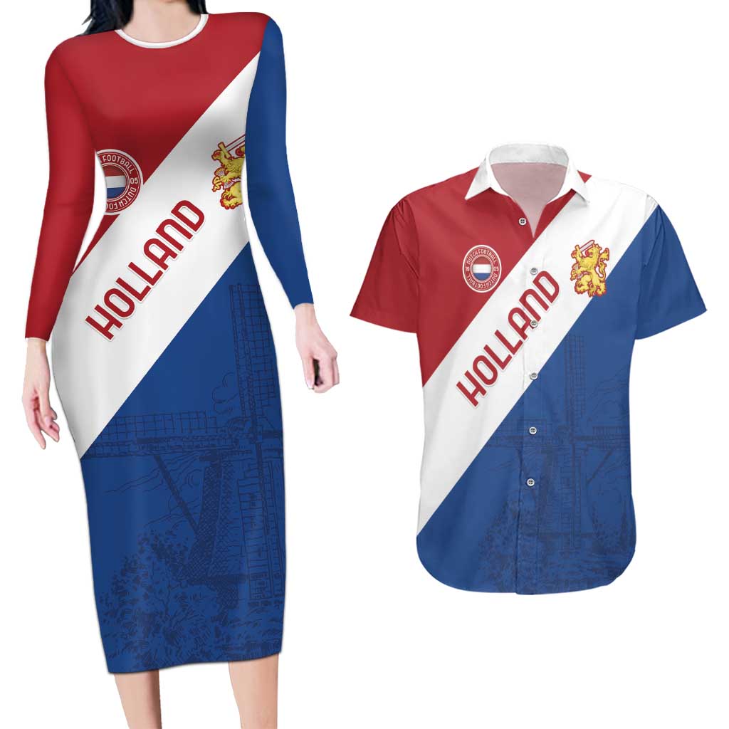 Custom Netherlands Football Couples Matching Long Sleeve Bodycon Dress and Hawaiian Shirt Come On Holland