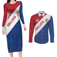 Custom Netherlands Football Couples Matching Long Sleeve Bodycon Dress and Long Sleeve Button Shirt Come On Holland