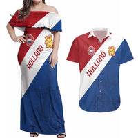 Custom Netherlands Football Couples Matching Off Shoulder Maxi Dress and Hawaiian Shirt Come On Holland
