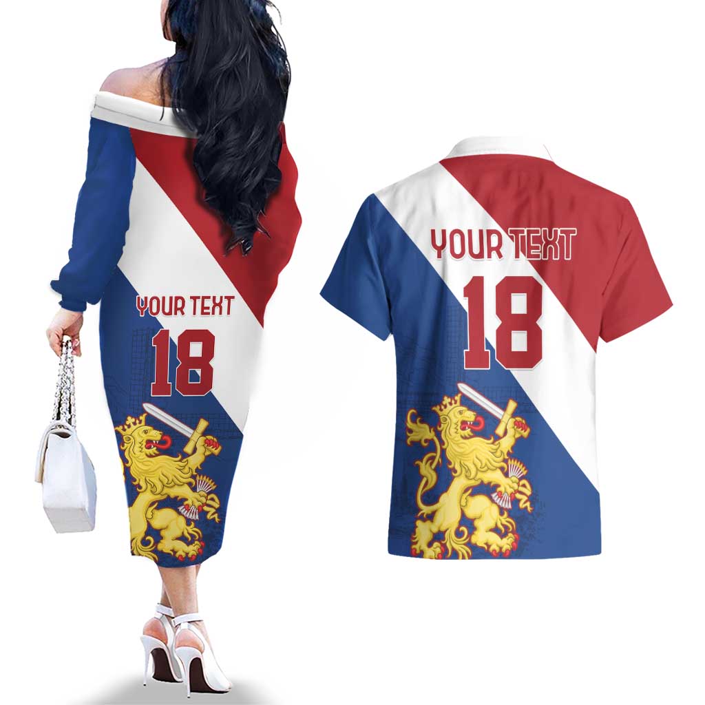 Custom Netherlands Football Couples Matching Off The Shoulder Long Sleeve Dress and Hawaiian Shirt Come On Holland