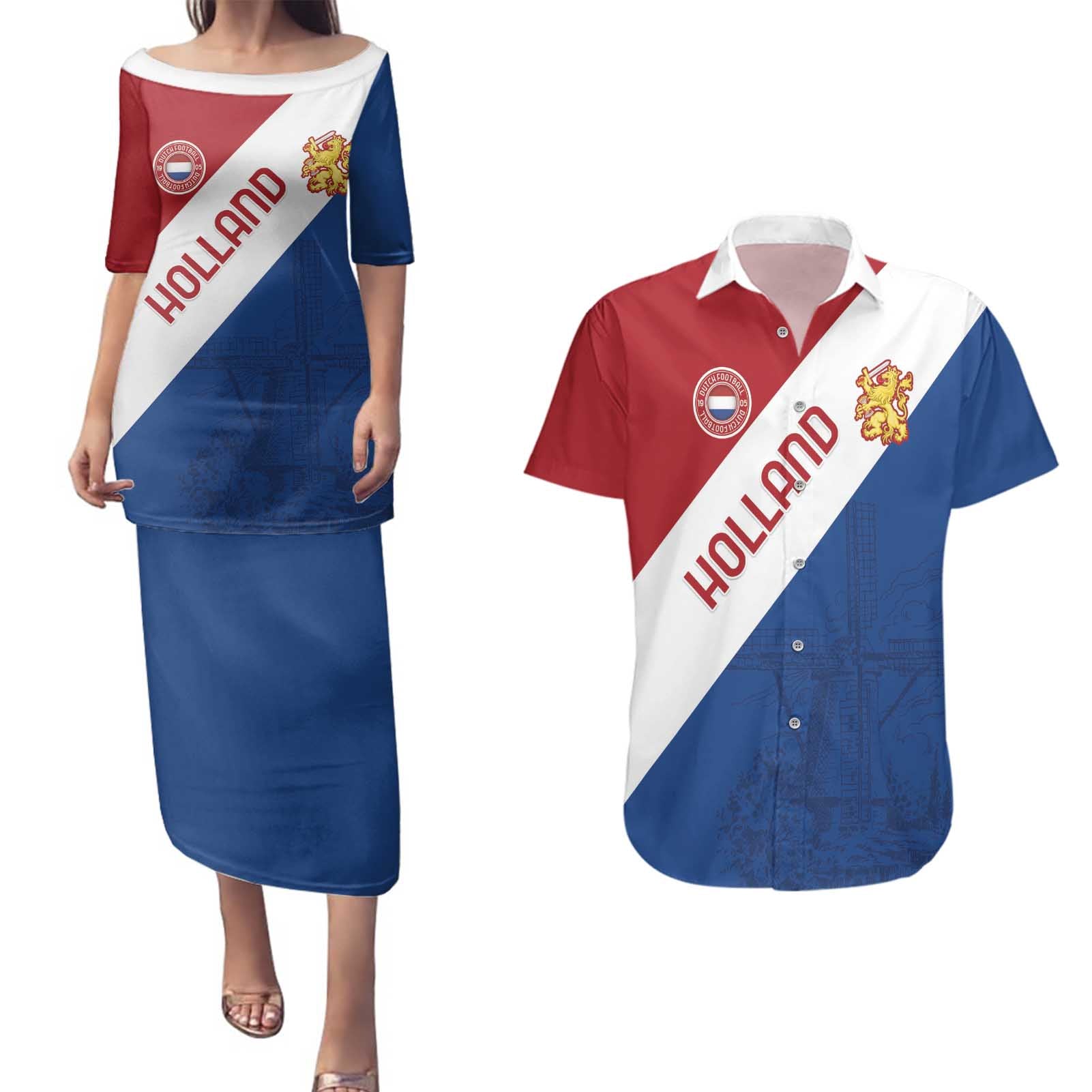 Custom Netherlands Football Couples Matching Puletasi and Hawaiian Shirt Come On Holland