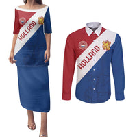 Custom Netherlands Football Couples Matching Puletasi and Long Sleeve Button Shirt Come On Holland