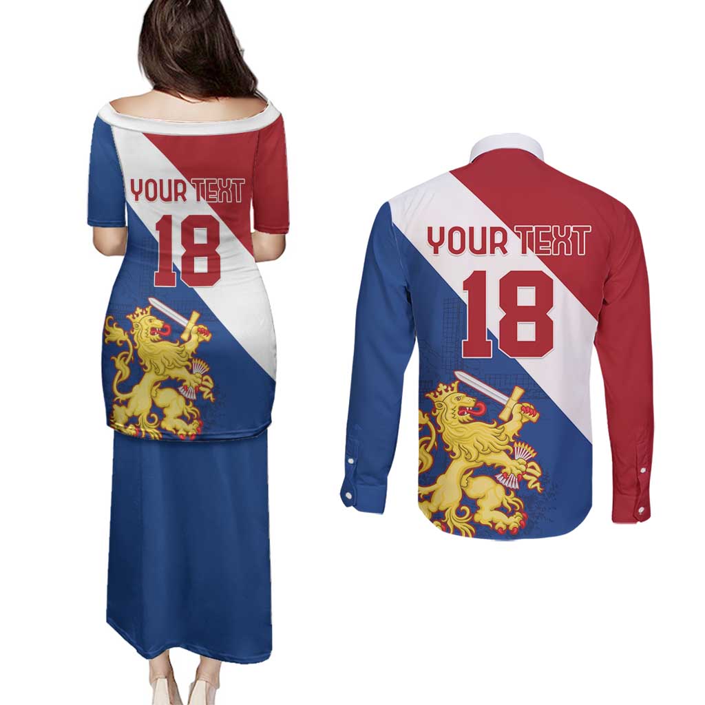 Custom Netherlands Football Couples Matching Puletasi and Long Sleeve Button Shirt Come On Holland