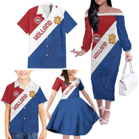 Custom Netherlands Football Family Matching Off The Shoulder Long Sleeve Dress and Hawaiian Shirt Come On Holland