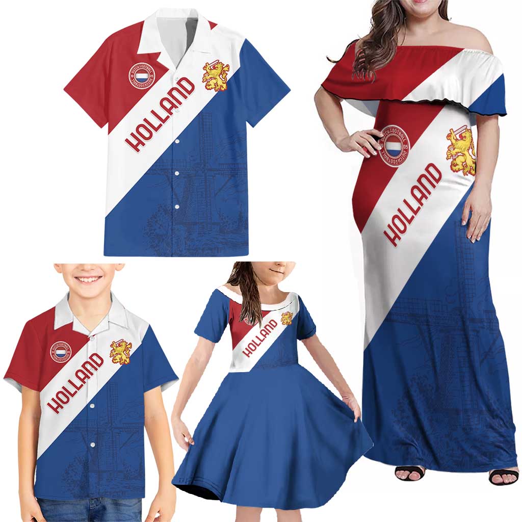 Custom Netherlands Football Family Matching Off Shoulder Maxi Dress and Hawaiian Shirt Come On Holland