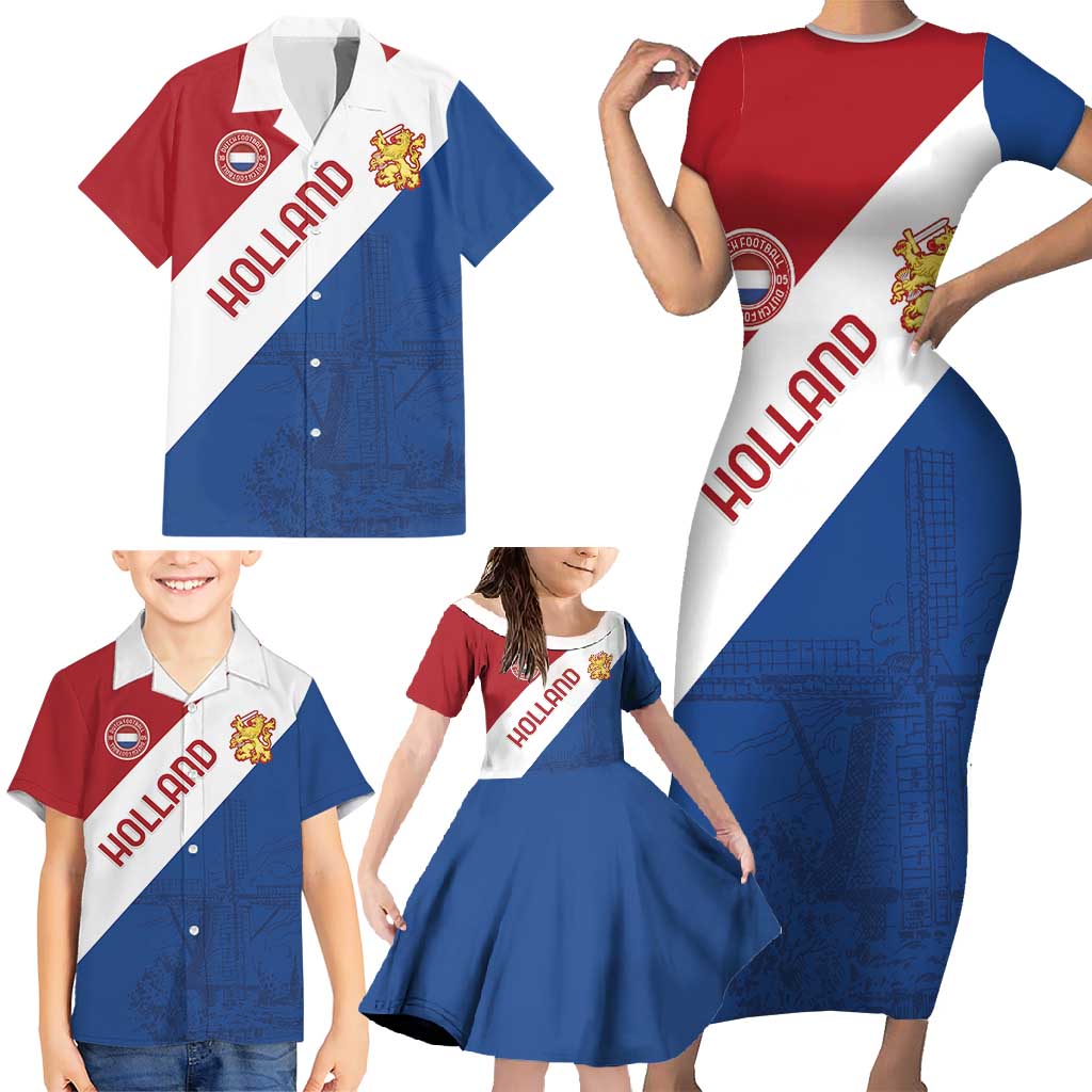 Custom Netherlands Football Family Matching Short Sleeve Bodycon Dress and Hawaiian Shirt Come On Holland