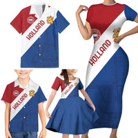 Custom Netherlands Football Family Matching Short Sleeve Bodycon Dress and Hawaiian Shirt Come On Holland