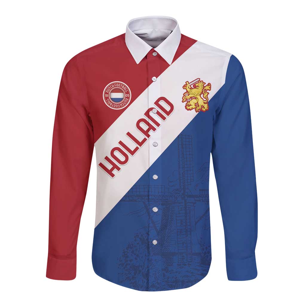 Custom Netherlands Football Long Sleeve Button Shirt Come On Holland