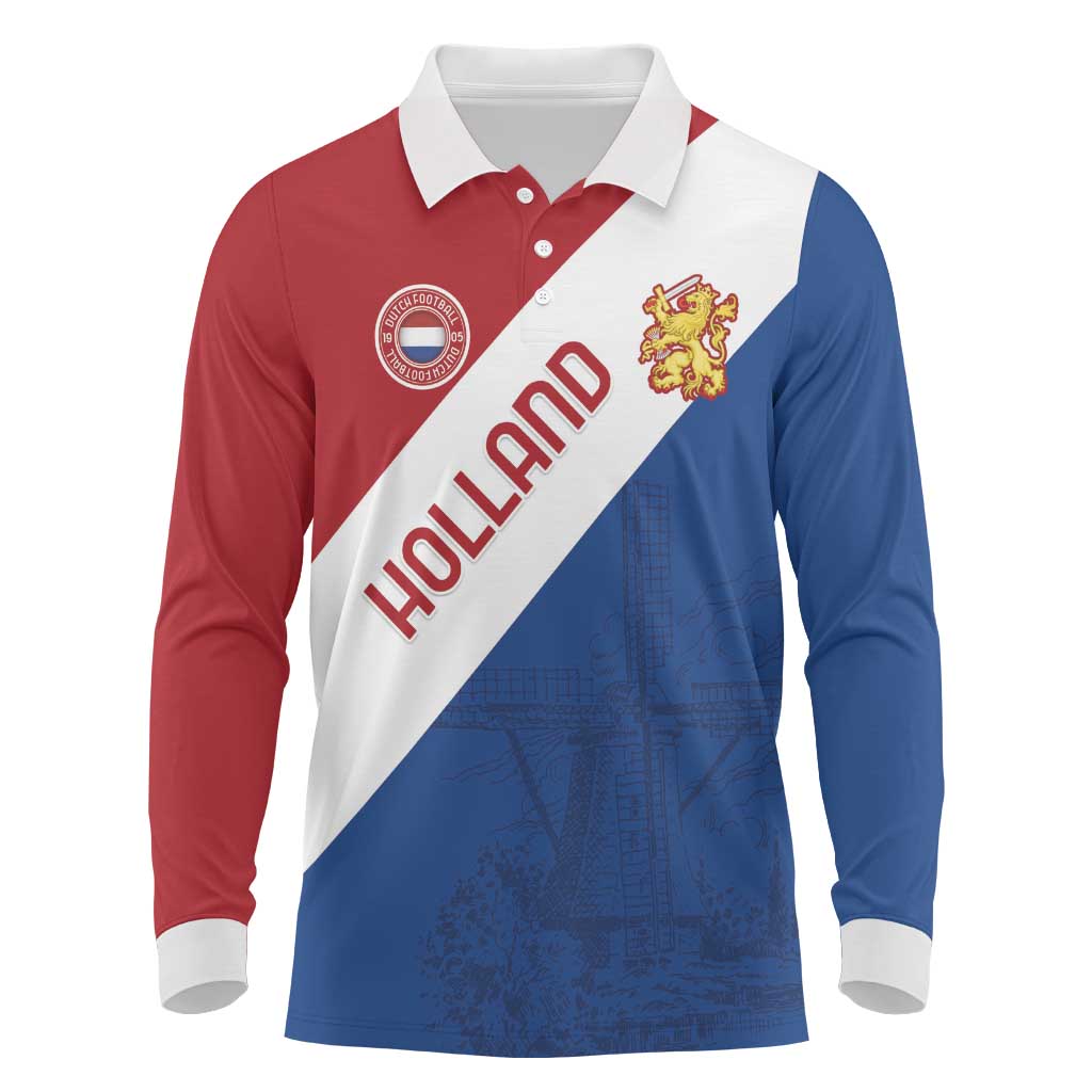 Custom Netherlands Football Long Sleeve Polo Shirt Come On Holland
