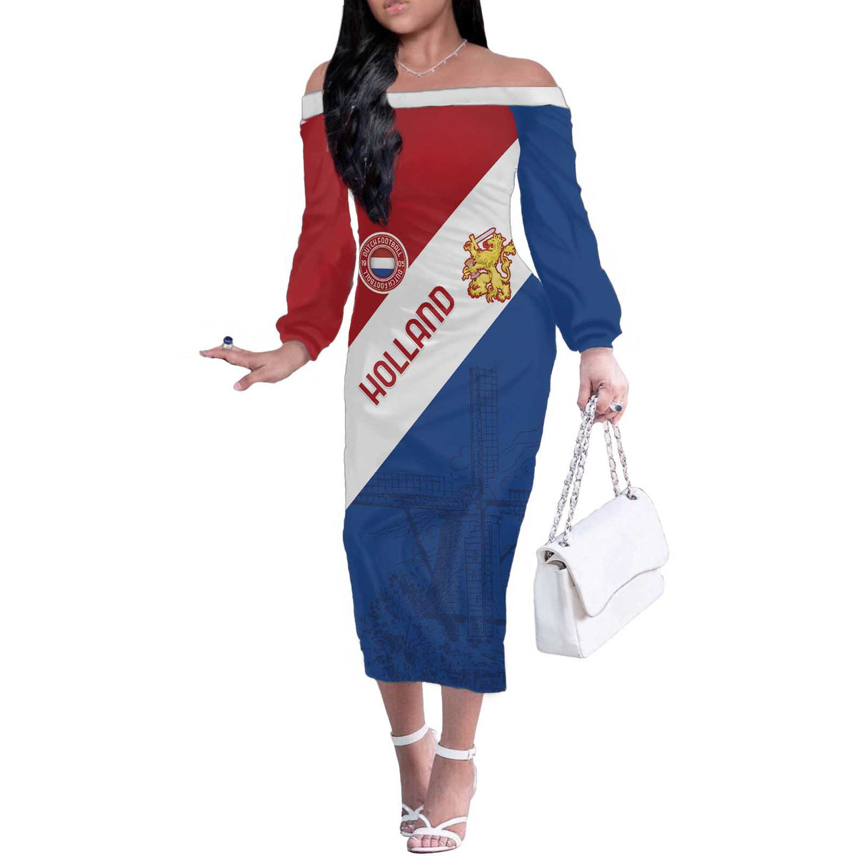 Custom Netherlands Football Off The Shoulder Long Sleeve Dress Come On Holland
