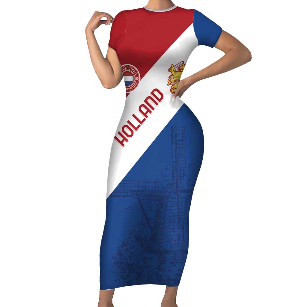 Custom Netherlands Football Short Sleeve Bodycon Dress Come On Holland