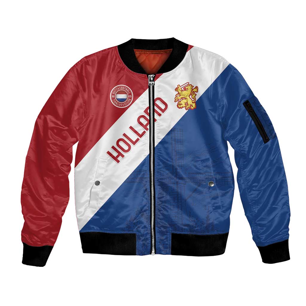 Custom Netherlands Football Sleeve Zip Bomber Jacket Come On Holland