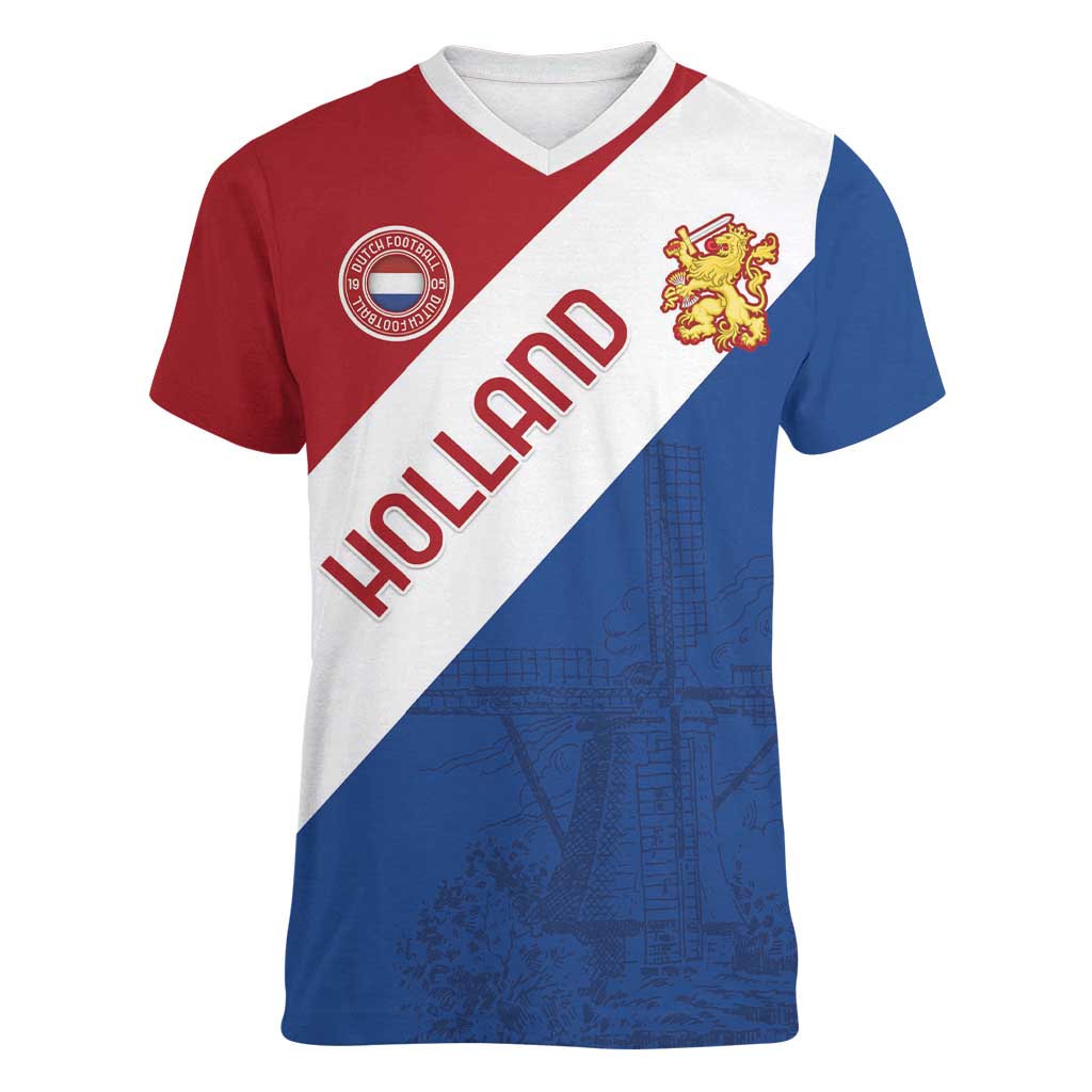 Custom Netherlands Football Women V-Neck T-Shirt Come On Holland